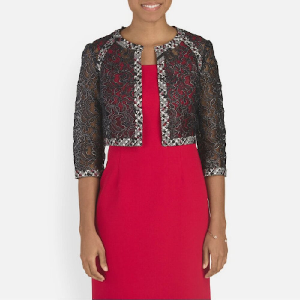 Kay Unger Cropped Lace Tweed Bolero Jacket